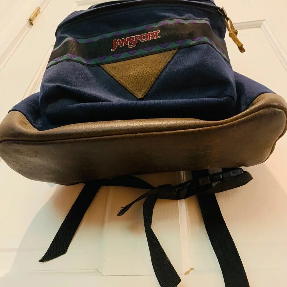 Vintage JanSport Southwest Geometric Pattern Bag BACKPACK Leather 90's 1990